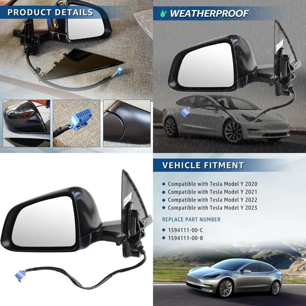 

1594111-00-B Черное левое наружное зеркало со стороны водителя, совместимое с Tesla Model Y 2020-2024 с заменой с подогревом и затемнением