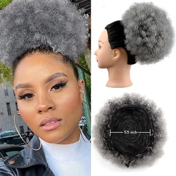 Grey Afro Curly Drawstring Ponytail for Black Women Synthetic Hair Bun Puff Ponytail 120g Large Kinky Clip In Ponytail Extension