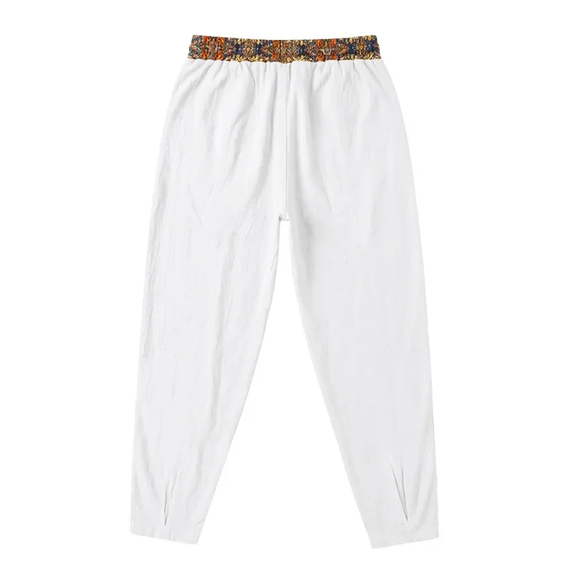 Herren 95% Leinen Haremshose Boho Blumenmuster Kordelzug Taille Lässige Weite Hose Strand Urlaub Knöchellange Hose – Detail 11