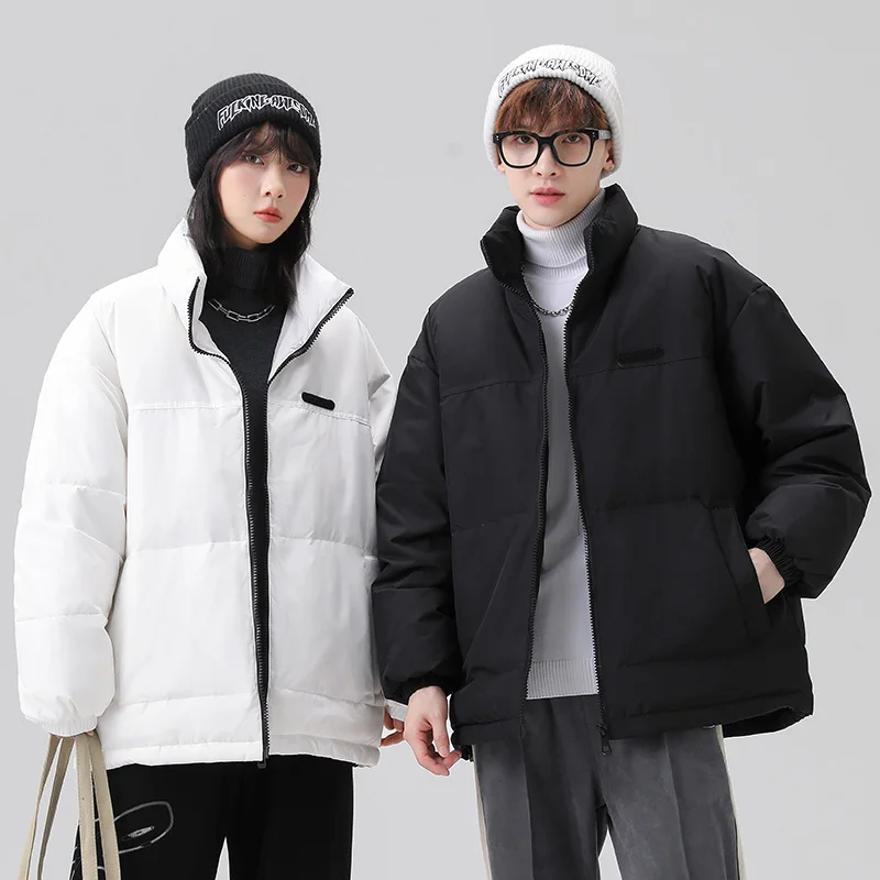

2025 New Winter Solid Color Down Jacket Unisex Loose Fit Korean Style Stand Collar Warm White Duck Down