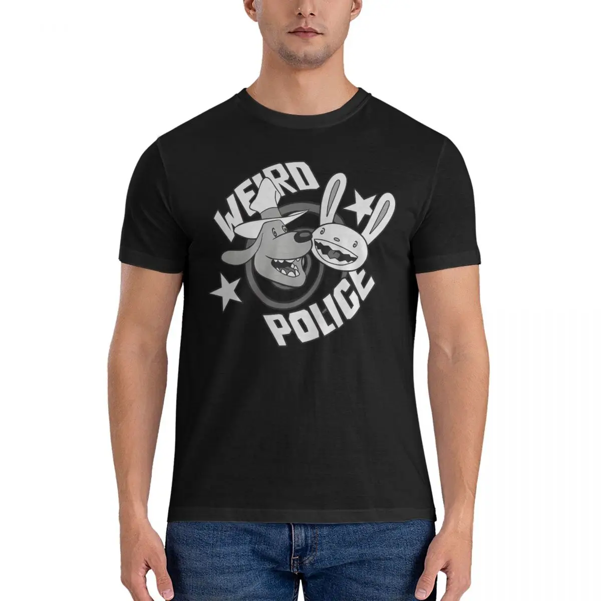 Men's T-Shirt Weird Police Awesome Cotton Tee Shirt Short Sleeve Sam And Max Hit the Road T Shirt Crew Neck Clothes Graphic