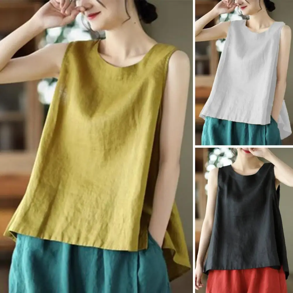 

Women Sleeveless Top Stylish Women's Sleeveless Summer Tops Round Neck Loose Fit Vest in Solid Colors Quick-drying for Comfort