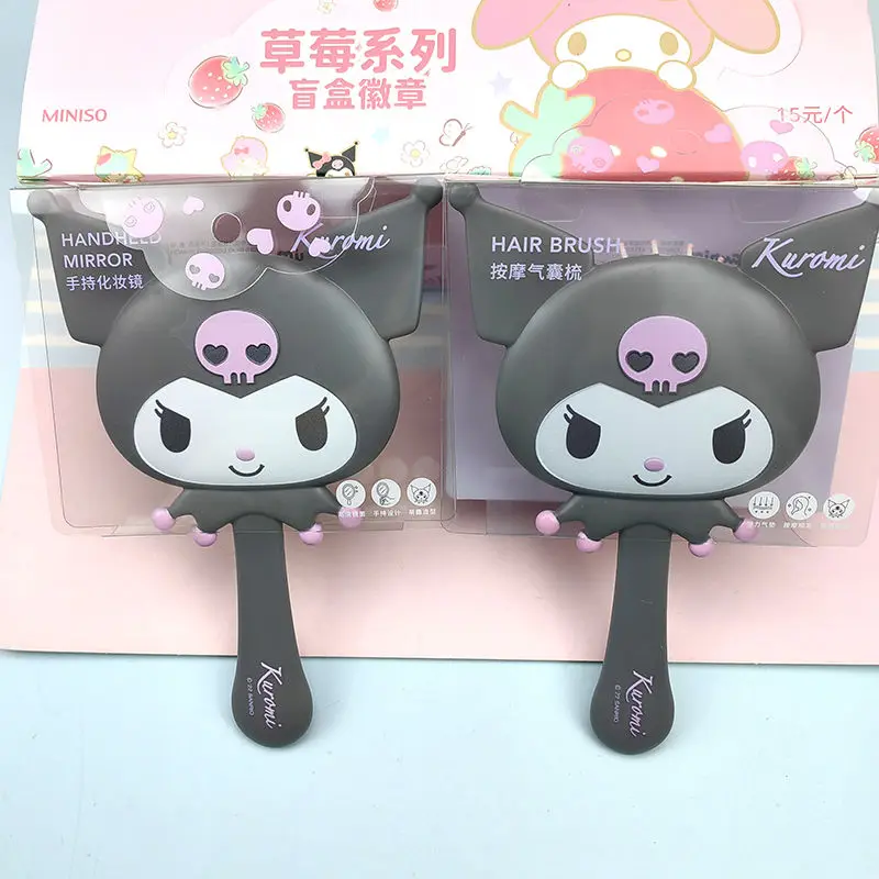 Miniso Sanrioed Anime Cartoon Kuromi Massage Comb Ins Girl Heart Kawaii Cute Decompression Handheld Makeup Mirror Holiday Gifts