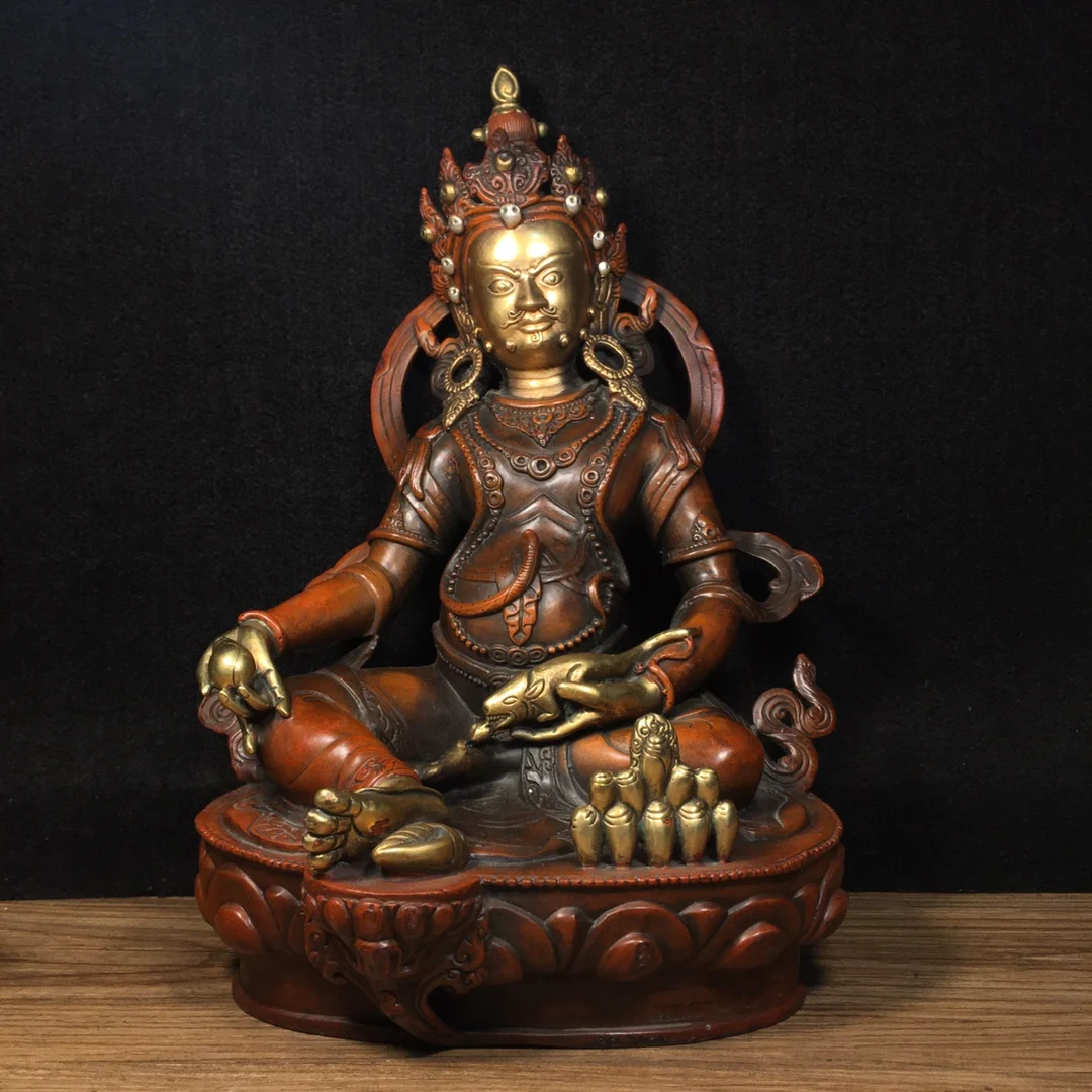 

12"Tibetan Temple Collection Old Bronze Gilded True Gold Yellow Jambhala Tibetan Buddha Lotus Platform Worship Hall Town House