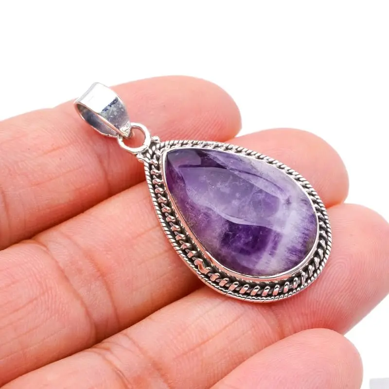 

StarGems® Natural Chevron Amethyst Handmade 925 Sterling Silver Pendant 1.75" F4064