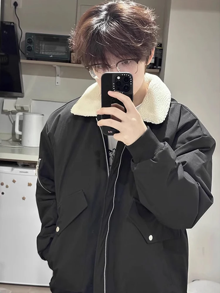 

American Sle Pilot Jaet Cotton Coat Men's Winter Fur Collar Workwear Baseball Sle Warm Thiened Zipper Closure Casual