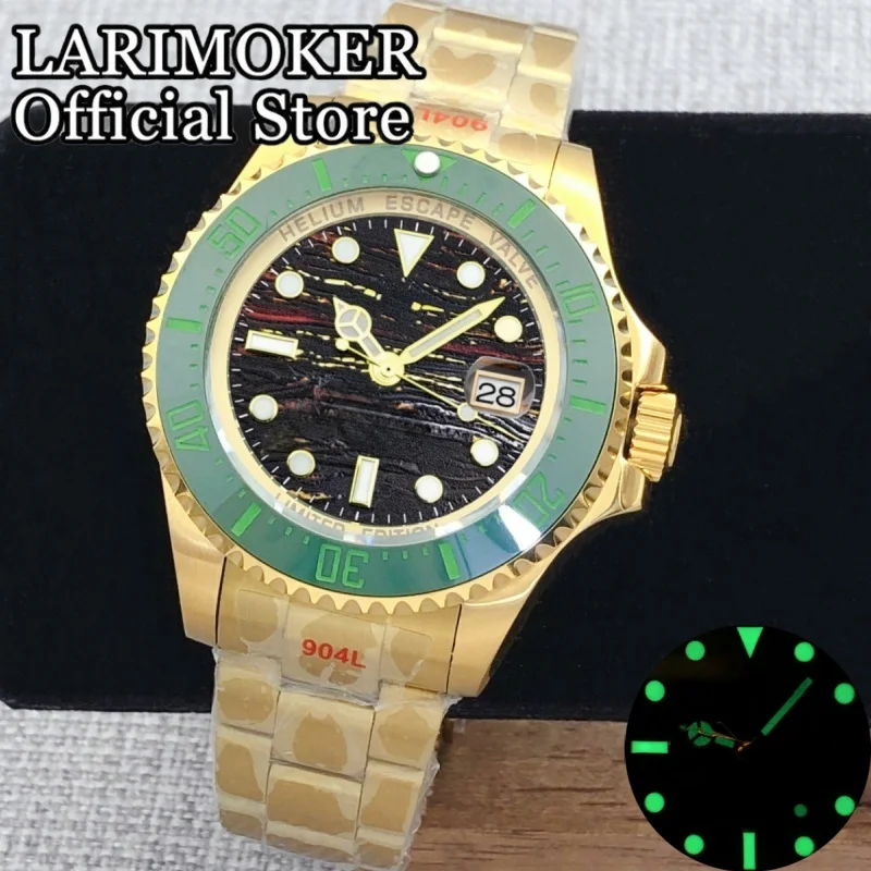 

LARIMOKER 43 мм мужские часы из нержавеющей стали с сапфировым стеклом золотой корпус с ремешком NH35 механические часы для дайвинга с автоматическим механизмом