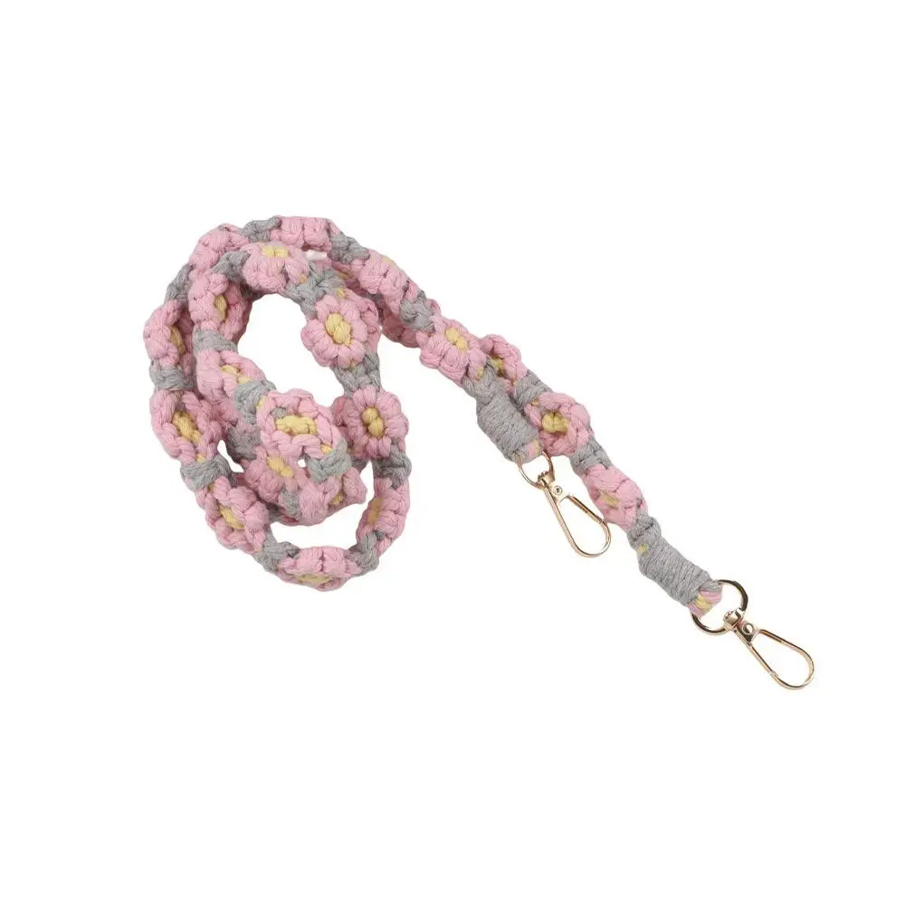 Handmade Daisy Flower Macrame Keychain Boho Floral Braided Mobile Phone Charm Cotton Rope Creative Bags Handle Chain Belt Bag