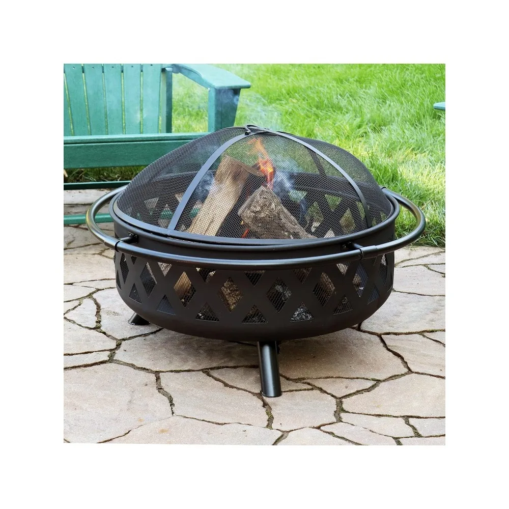 Outside Heaters, Steel Wood-Burning Outdoor Fire Pit - Includes Spark Screen, Poker and Cover - 36-Inch Round, Outdoor Fireplace