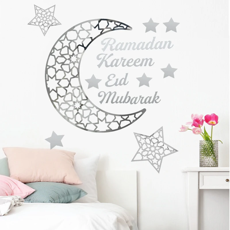 Eid Mubarak Wall Stickers Ramadan Kareem Moon Wall Decals For Home Decor Wallpaper Islamic Muslim Party Supply Eid Al Adha Gifts