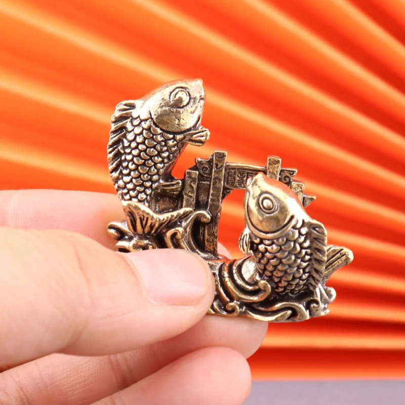 Brass Leaping Carp Gold Ranking Title Retro Home Decoration Office Desk Surface Panel Tea Ornaments