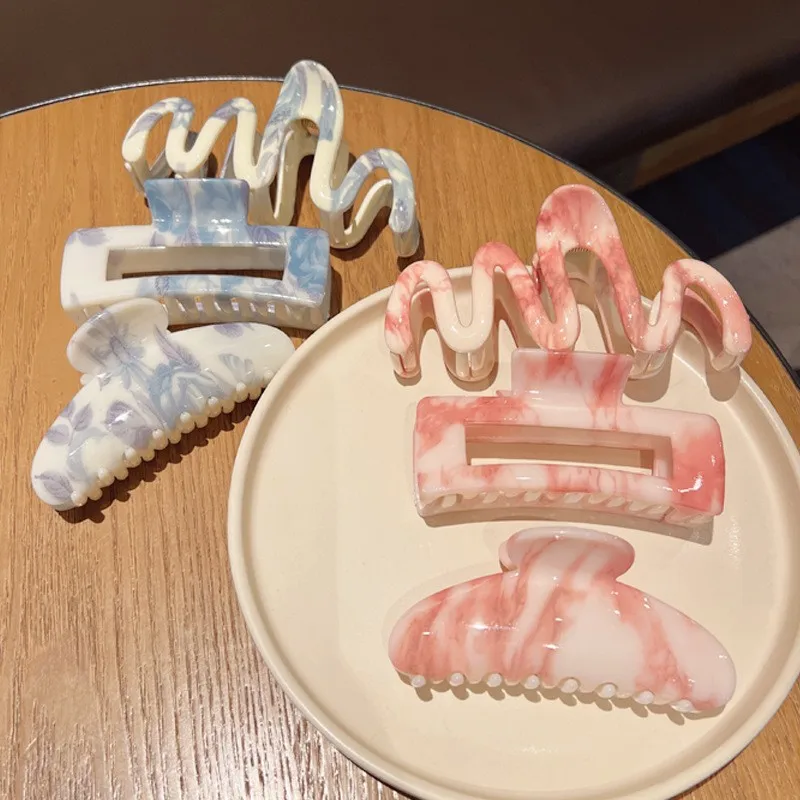 

Cute Girl's Large Clips: Chinese-Style Ink-Washed Square and Wavy Elegant Updo Shark Clip Hair Accessories