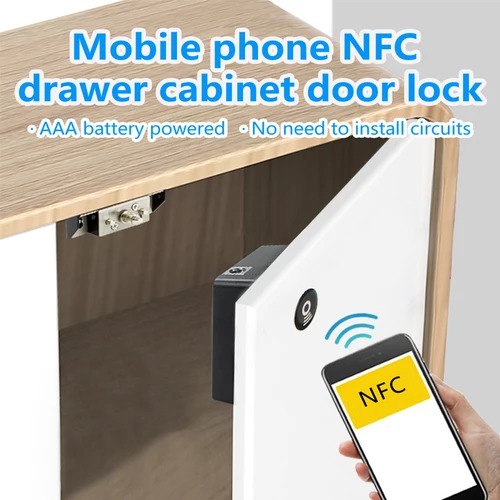 Imagen 2 del producto Cerradura electrónica inteligente NFC para teléfono móvil, cerradura electrónica RFID13.56mhz, sensor invisible para muebles, cerradura para puerta de cajón