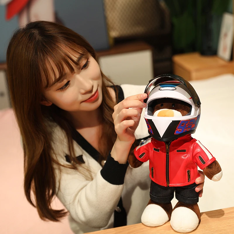 16CM/30CM Creative Locomotive Doll Motorcycle Helmet Bear Doll Stuffed Doll Racing Machine Repair Bear Motorcycle Tail Box Bear