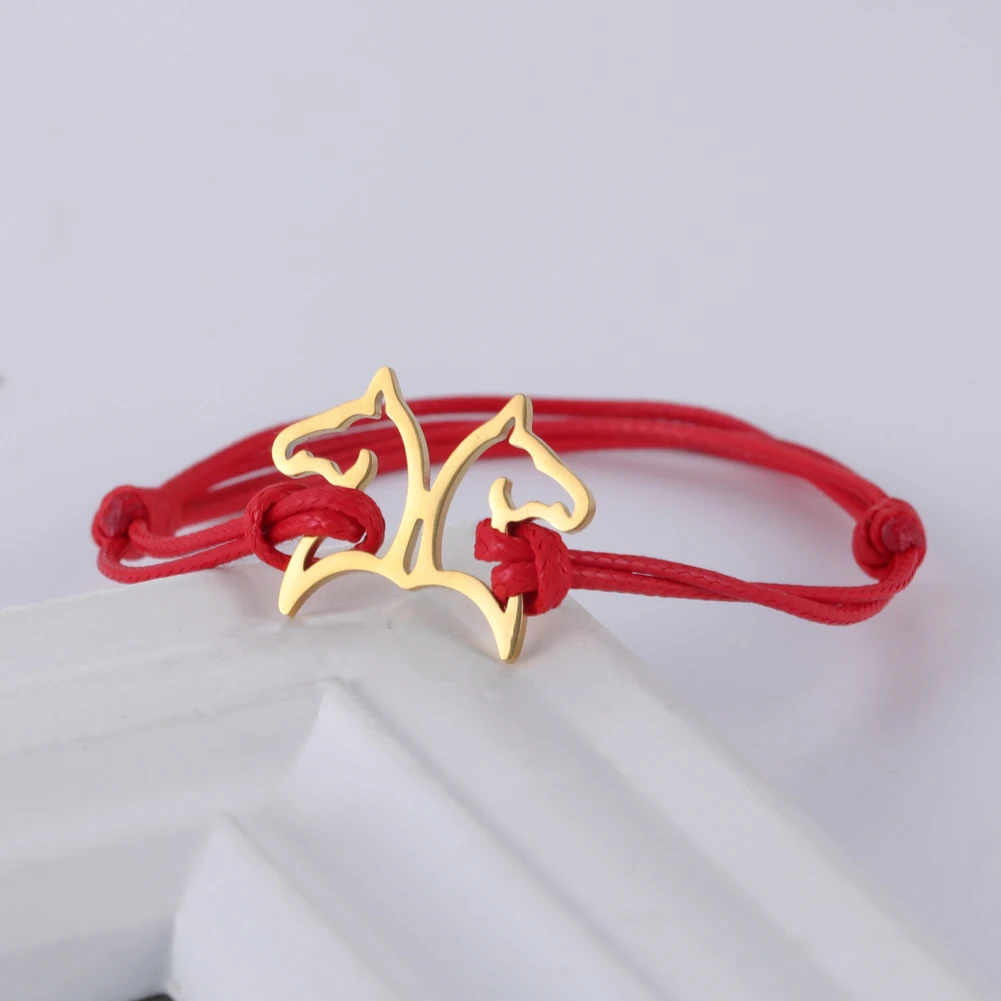 Openwork Double Horse Head Pendant Bracelet Stainless Steel Adjustable Bracelet Fashion Jewelry for Men Women Birthday Gifts