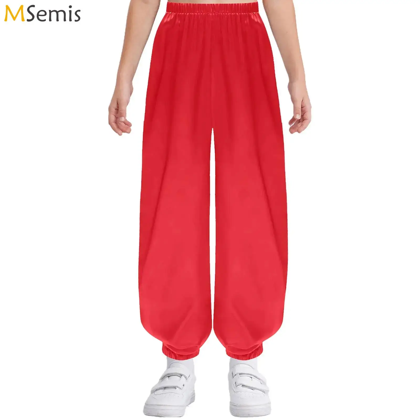 キッズガールズカジュアルルーズブルマサテンベリーダンスパンツ太極拳カンフーパンツステージパフォーマンスハロウィンエジプトパンツ