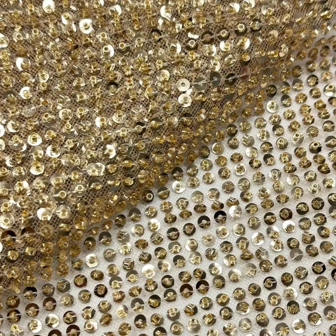 All‑Over Dense Sequins Full Glitter Tulle Fabric Hollow‑Out Solid Paillette Bead for Evening Prom Gown Craft Hand‑made Decoratio