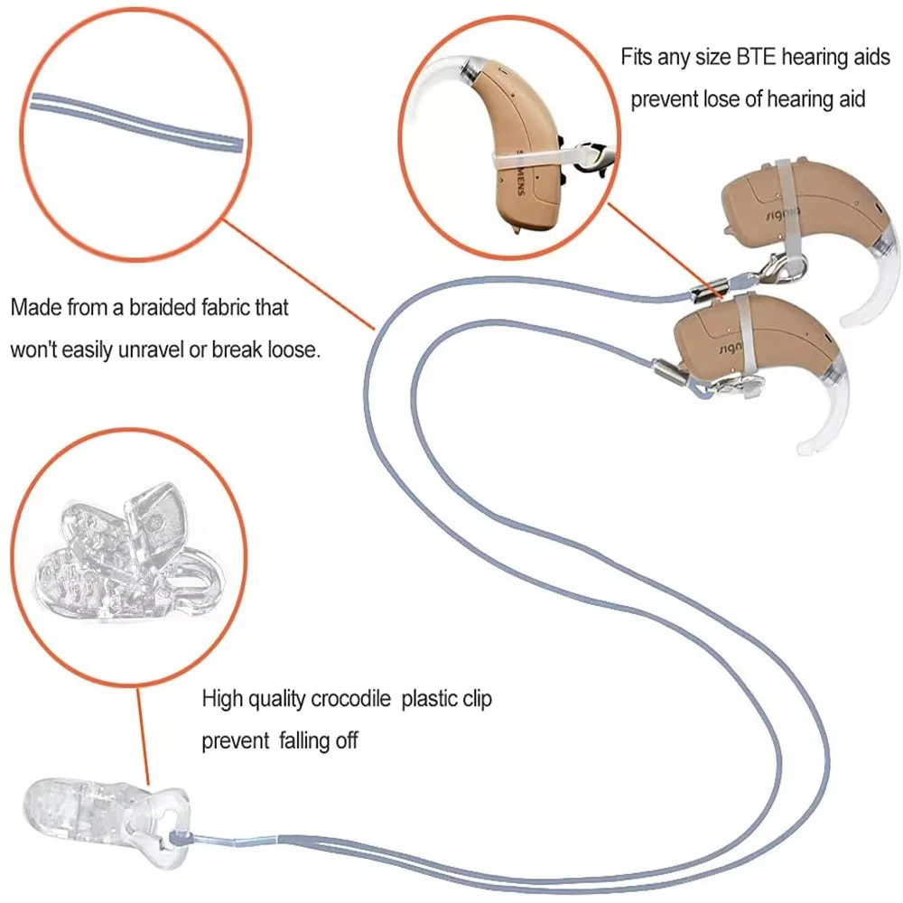 Hearing Aid Clip Clamp Rope Holder Behind The Ear BTE Hearing Aids Safety Protector for Children & Adults