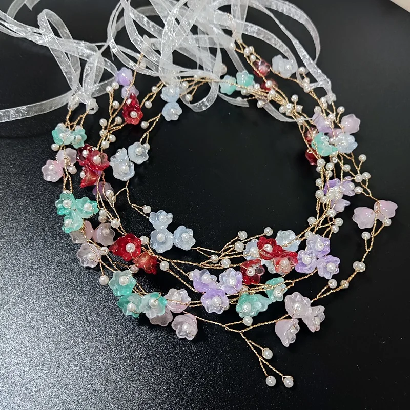 

Pearl Leaf Hair Vine Band Headband Pink Red Flower Headband Tiara For Women Bridal Wedding Hair Accessories Jewelry Headband