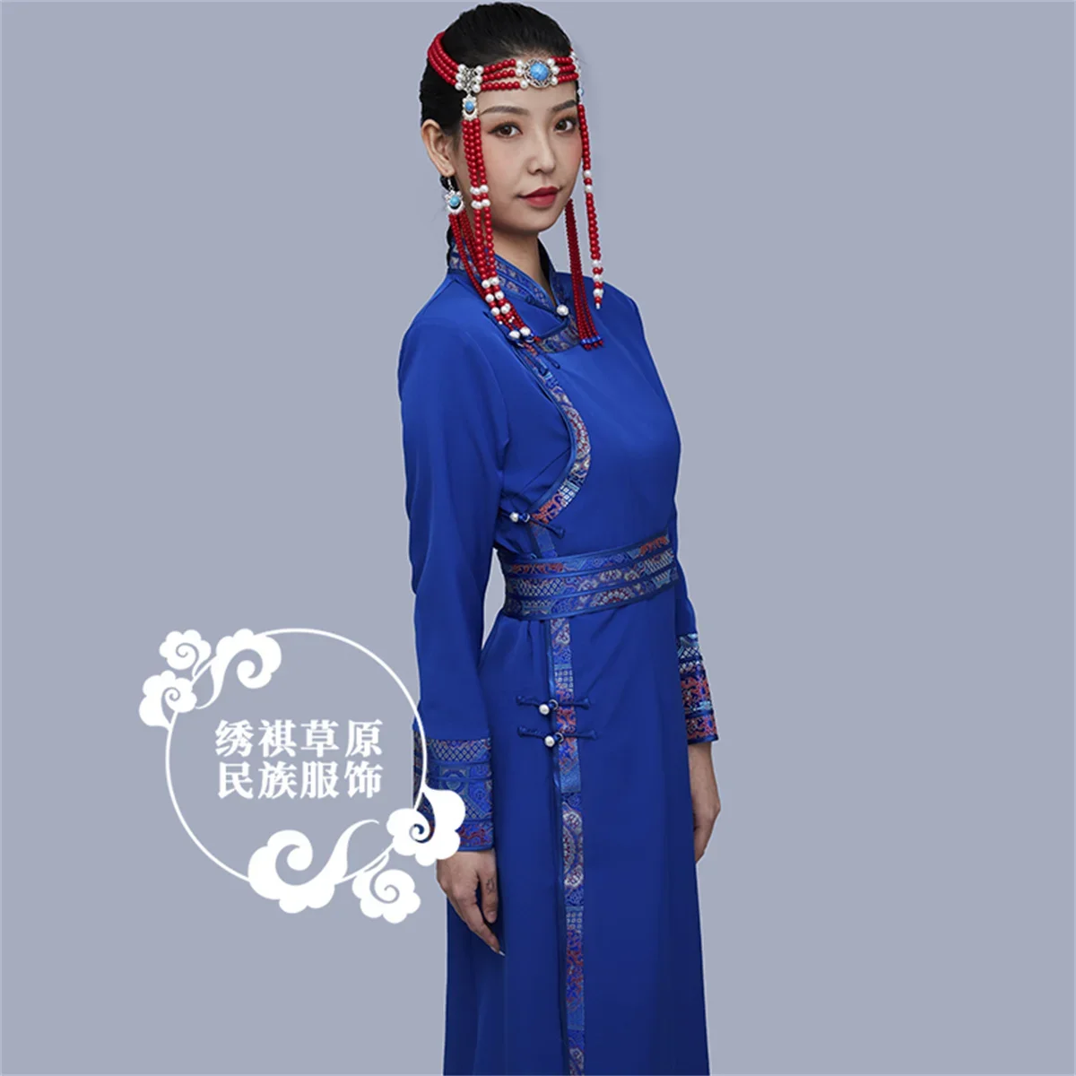 Spring and Autumn Women's Modern Improved Mongolian Robe Long Sleeve Mongolian Element Long Style Slimming Daily Life Mongolian