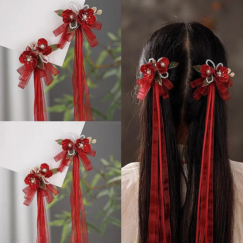 Complete Hanfu Hair Set Ribbon Tassel Hair Holders for Girls Ancient Ethereal Style Children Hair Accessories Festival Gift