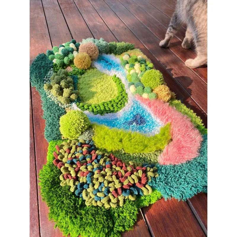 (حزمة المواد فقط) حزمة المواد المصنوعة يدويًا لسجاد الطحلب هدية مصنوعة يدويًا سجادة محلية الصنع لغرفة النوم وغرفة المعيشة بجانب السرير #1