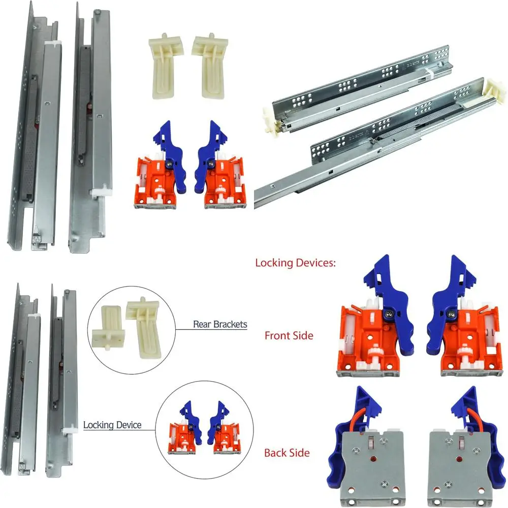 

15-дюймовые направляющие для ящиков с мягким закрыванием, вместимость 100 фунтов, под креплением, запирающими устройствами, пластиковая задняя часть для прочного хранения Soluti