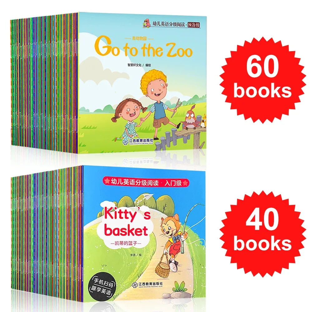 40 Booklets / 60 Booklets Kids Learning English Words Picture Books Baby Bedtime Story Reading Educational Toys Montessori