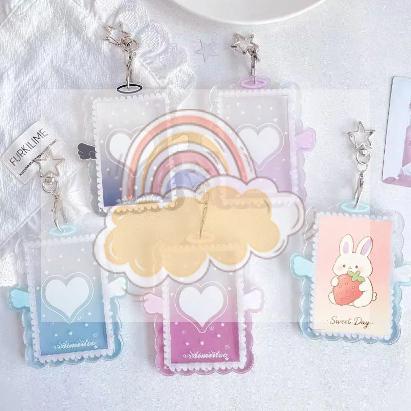 

Cute Kpop Photo Card Holder Acrylic Angel Wing Star Keychain Anti-Scratch Photo Sleeve for Daily Use Kpop Fans