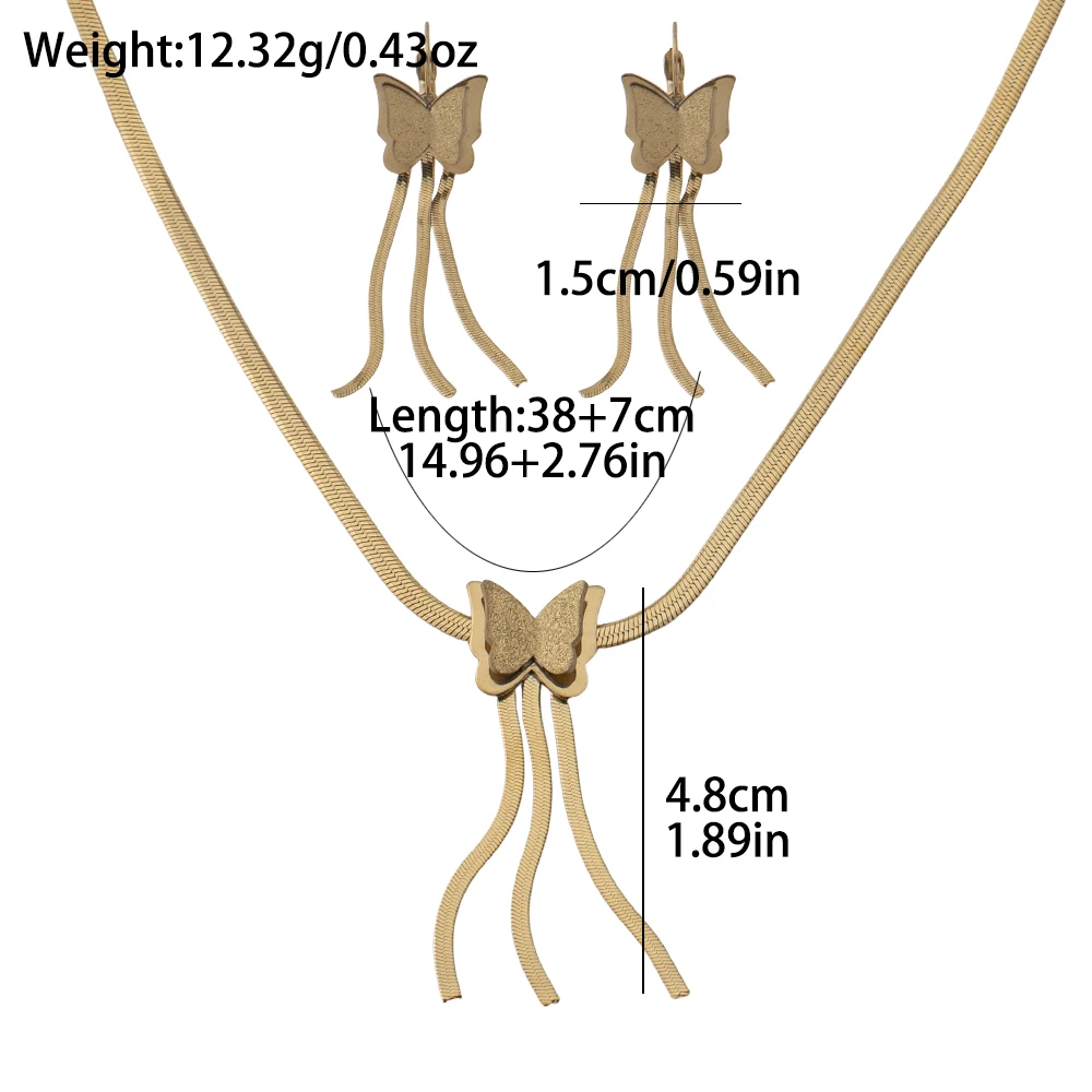 Tassel Necklace Stud Earrings Butterfly Jewelry 2-piece Set Drop Earrings Daily Wear Jewelry Accessories Retro Luxury Gifts