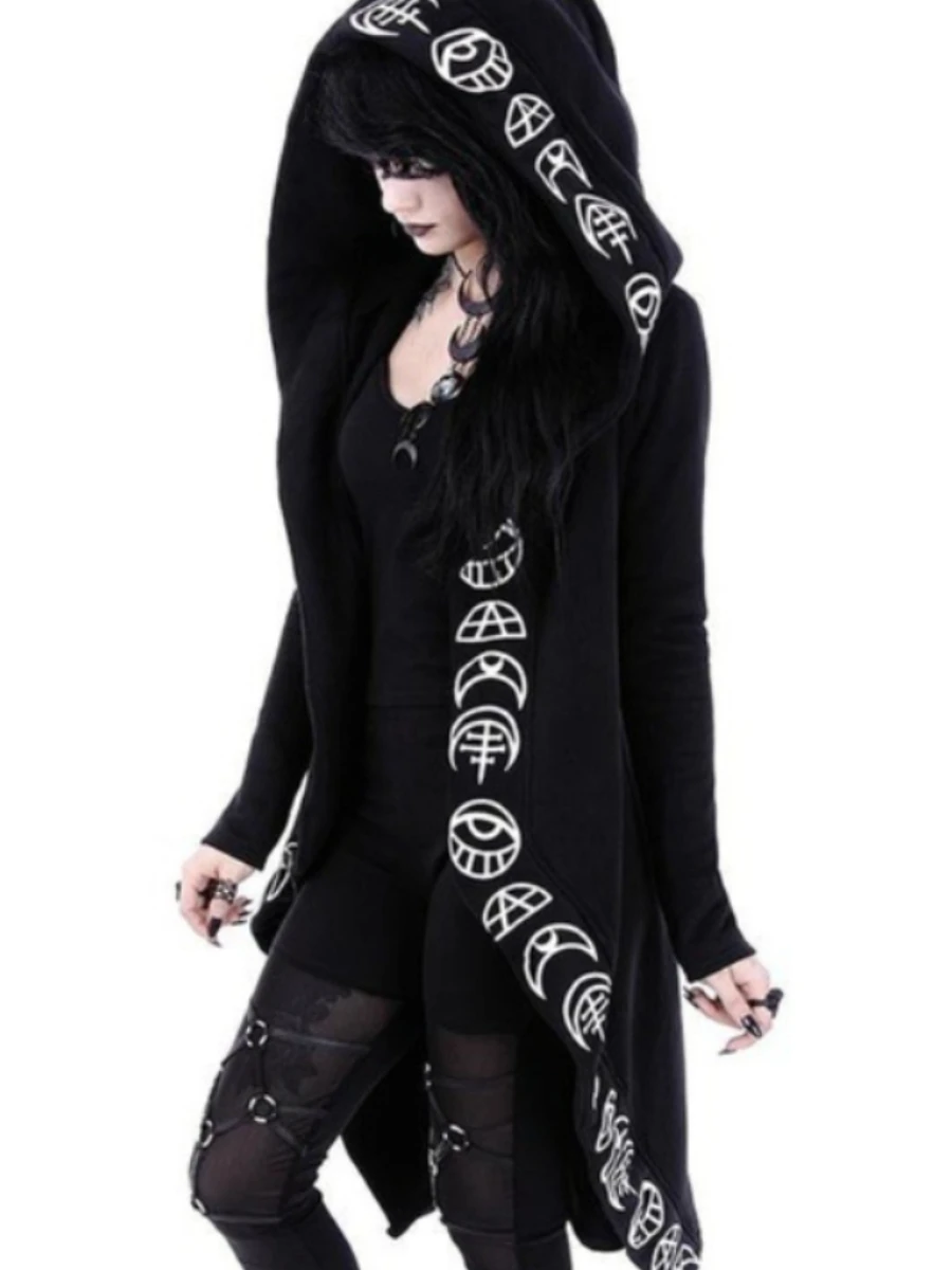 New Women's Punk Moon Pattern Printed Long Sleeve Cardigan Sweatshirt Long Style Print Hoody Harajuku Loose Clothes Fleece Warm