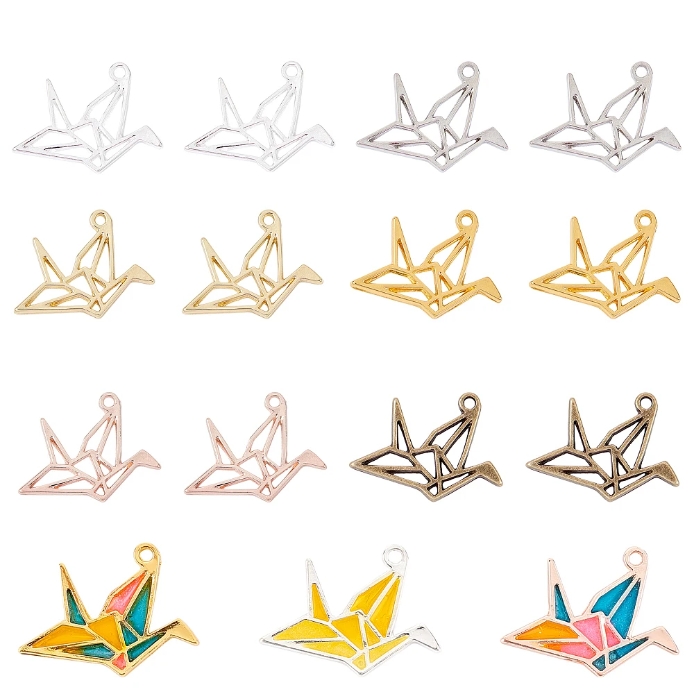 24PCS Paper Crane Open Bezel Charms Alloy Frame Pendants Color-Lasting Hollow Resin Frames with Loop for Resin Jewelry Making