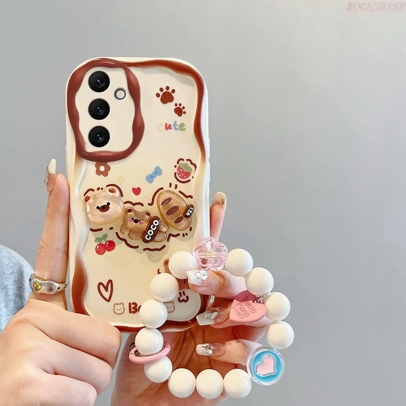 Uromi Cute Bear etui na telefon Samsung Galaxy S23 Ultra S22 Plus S21 S20 FE opaska na nadgarstek Sanrio Cartoon Cover