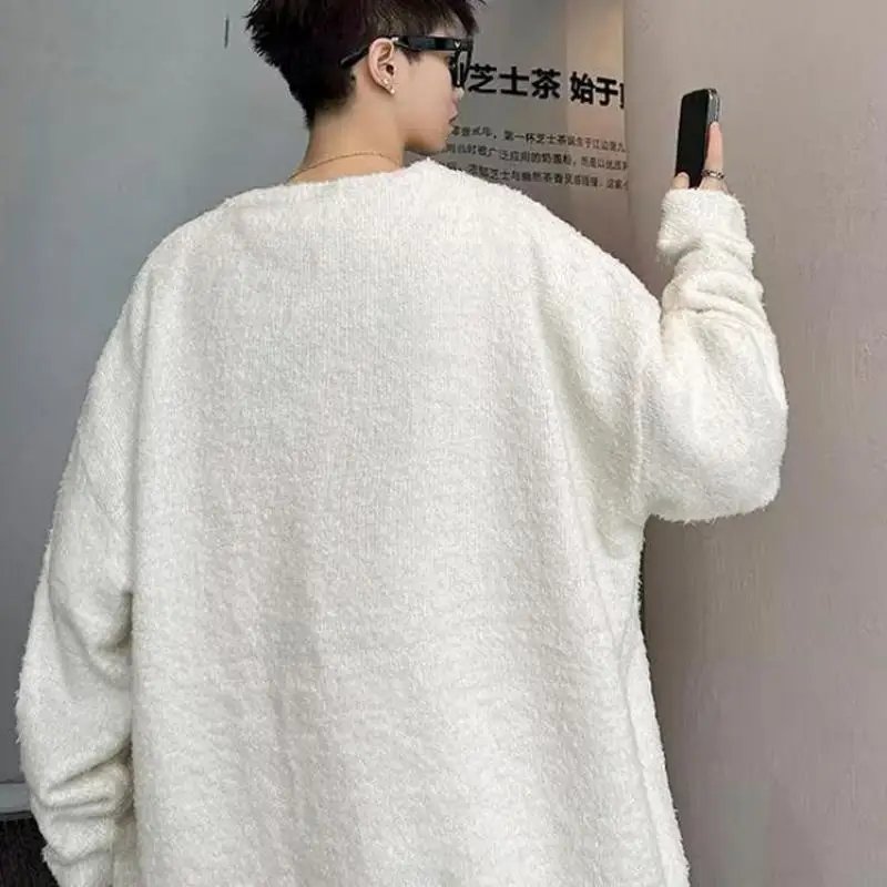 Plain Color Men's Premium V-Neck Knit Sweater Autumn Winter Streetwear Soft Loose Fit Pullover for Luxe Casual Style M-XXXL