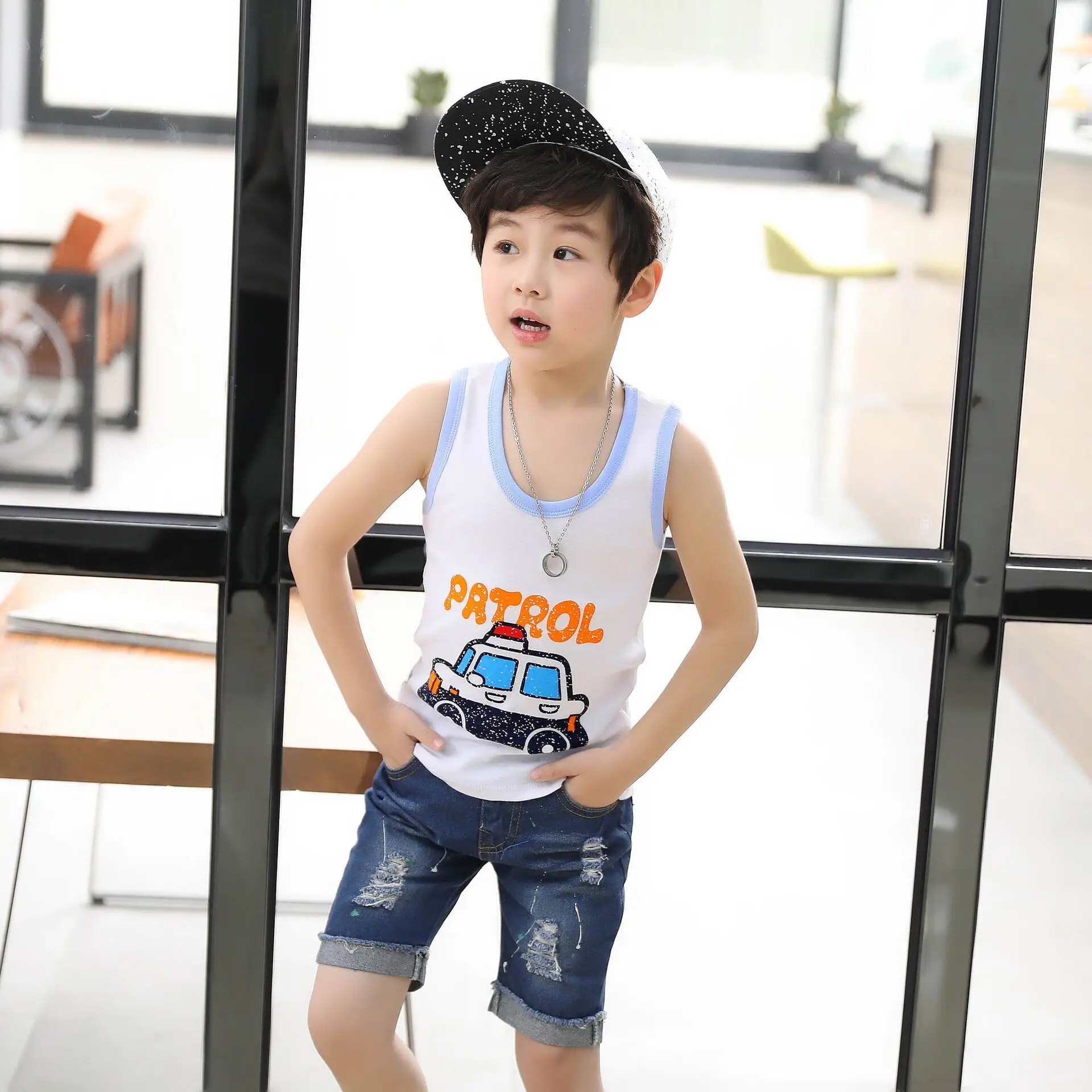 Cartoon Images Boys and Girls Sports Vest Tops Cotton Sleeveless T-shirt Tanks Children\'s Clothing