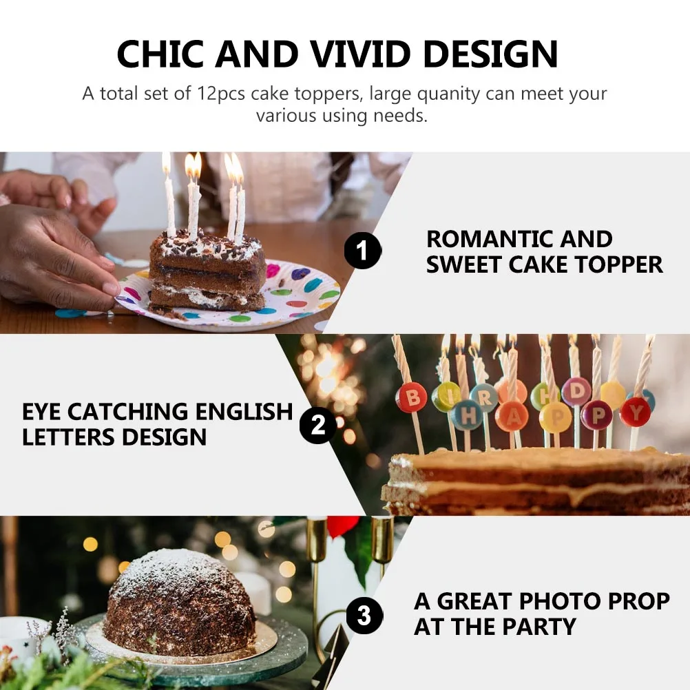 

12pcs Cake Decorations Romantic Wedding Anniversary Topper Glitter Card Inserts Valentine Dessert Happy Holiday Party Supplies