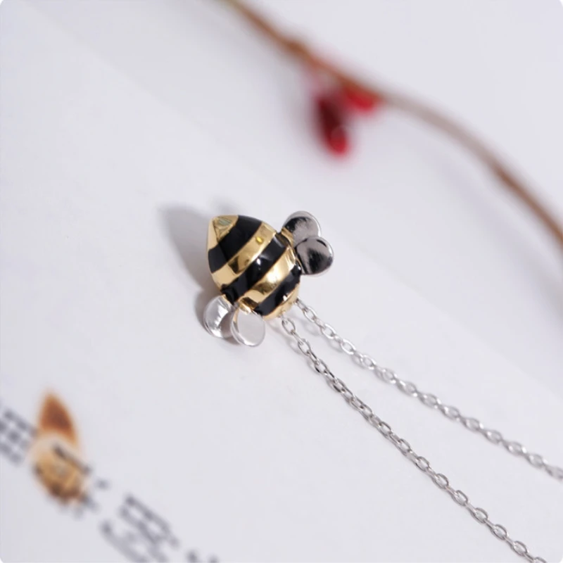 Sole Memory Cute Bee Clavicle Chain 925 Sterling Silver Necklace For Women Jewelry Party Birthday Gift NE006 view 3
