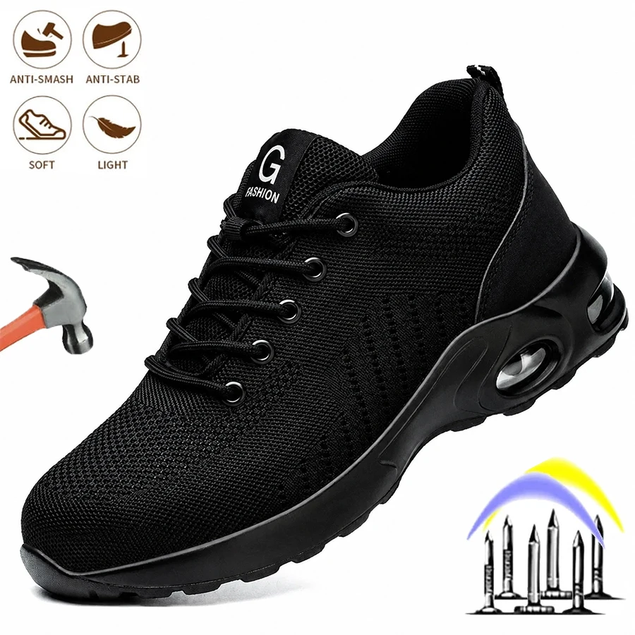Wear Resistant Durable Steel Toe Work Shoes for Men Women Impact Resistant Steel Toe Cap Lightweight Comfortable Industrial Safety Sneakers All Seasons Construction Footwear Full Sizes Available Perfect Father’s Day Gift for Hard Workers