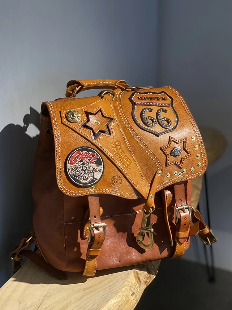 

PNDME vintage high-quality genuine leather men's large-capacity backpack designer handmade real cow leather travel schoolbag