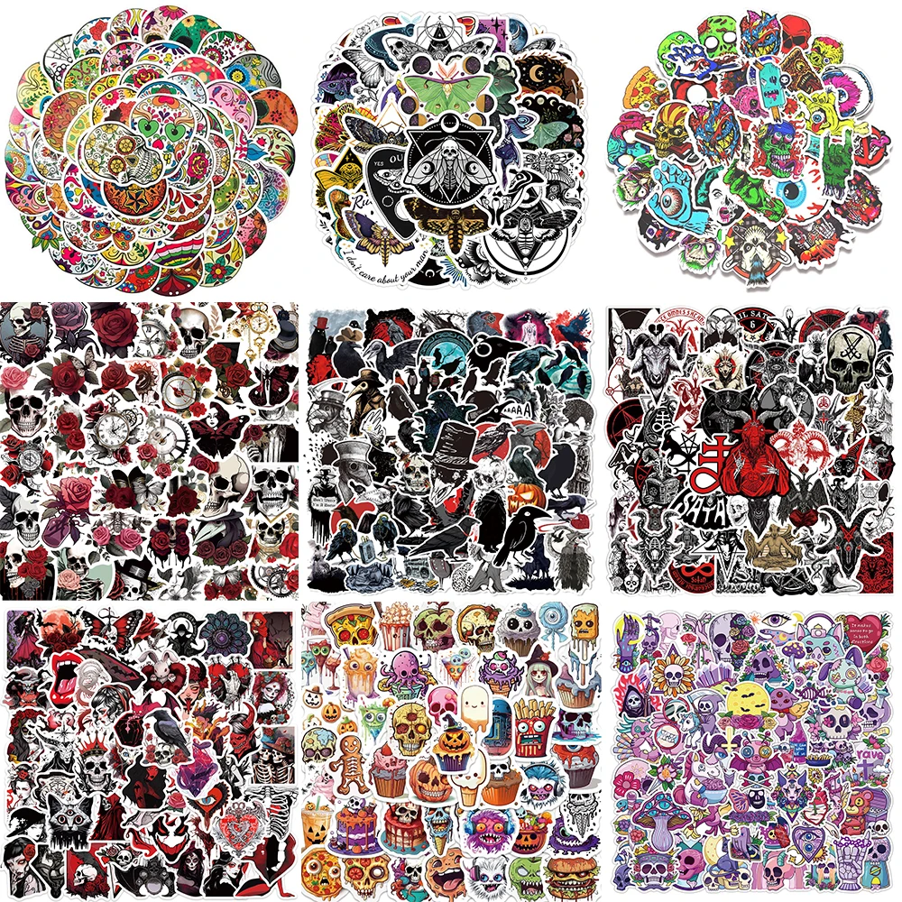 10/30/50PCS Cool Terror Skull Stickers Series Cartoon Gothic Graffiti Helmet Skateboard Laptop Refrigerator Decoration Wholesale