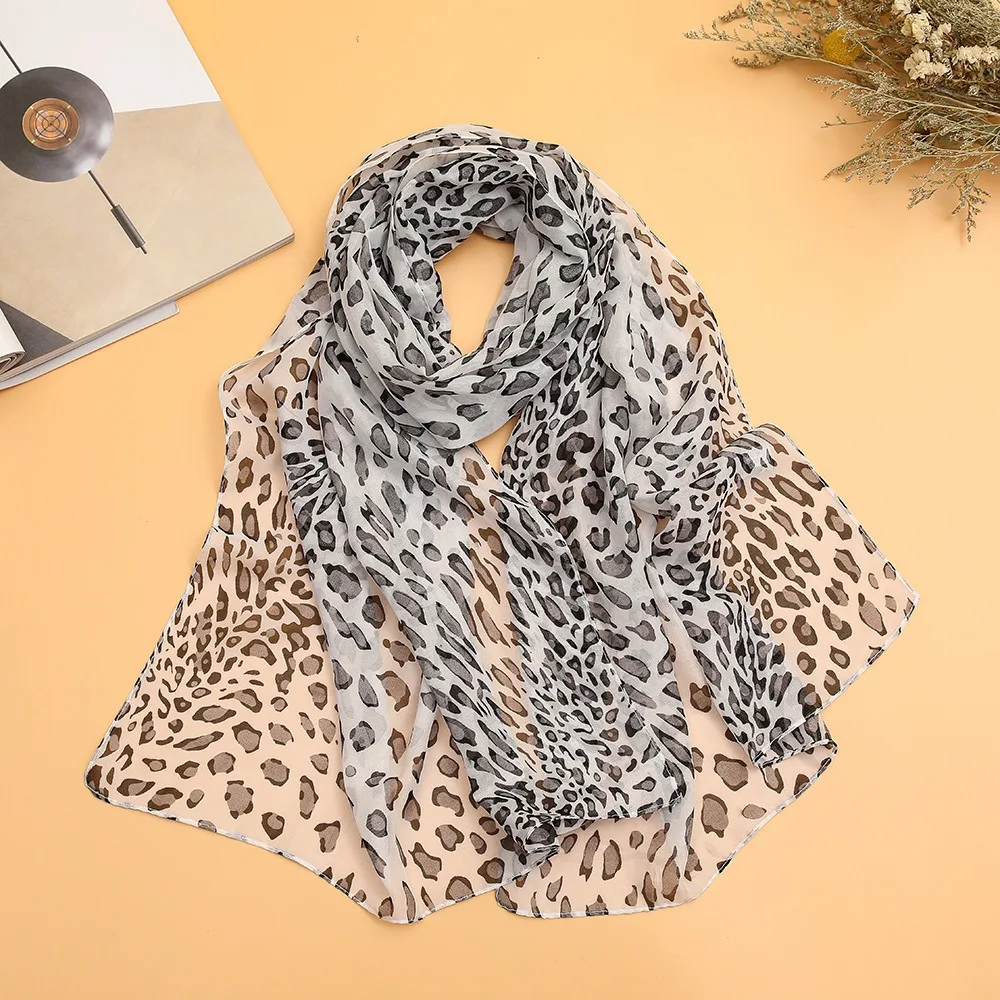 New Leopard Printing Chiffon Scarf Thin Soft Shawl Silk Long Wrap Hijab