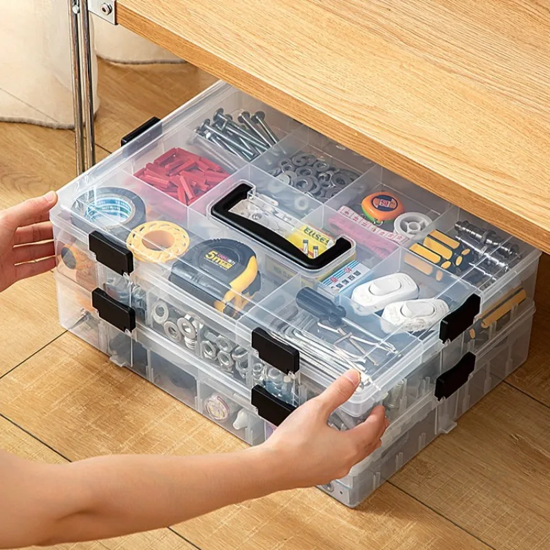 Handheld Multi Grid Transparent Plastic Storage Box Screw Electronic Component Building Block Parts Sorting Organizer Case