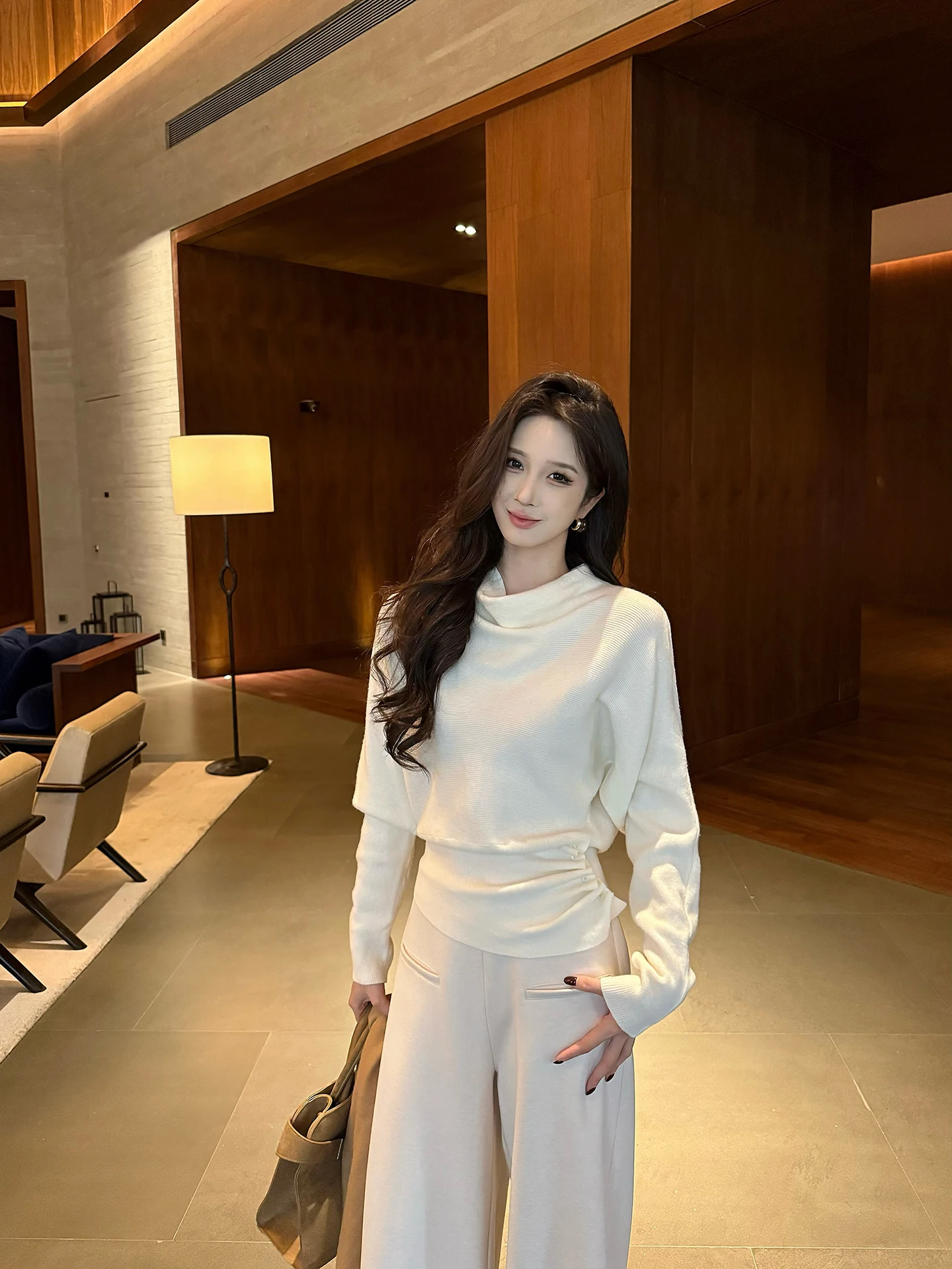 

Женский свитер с драпировкой на талии, белый, с открытыми плечами, вязаный топ, для ношения как нижний или верхний слой, зимний, новый, для повседневной носки, свободный крой