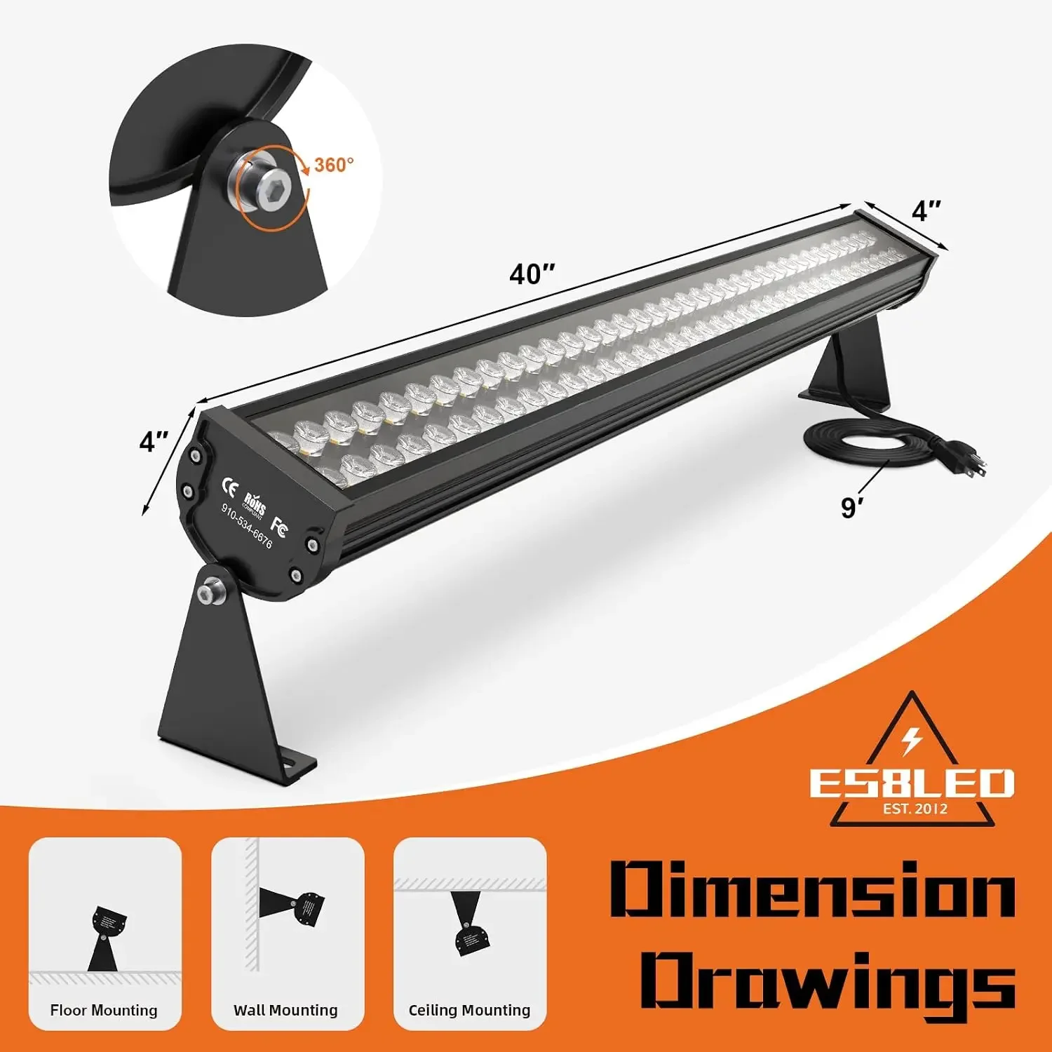 72W LED Wall Washer, 5700K Crystal White, 100-277VAC, Adjustable Lighting Directions, Waterproof LED Wall Washer Light Bar for B