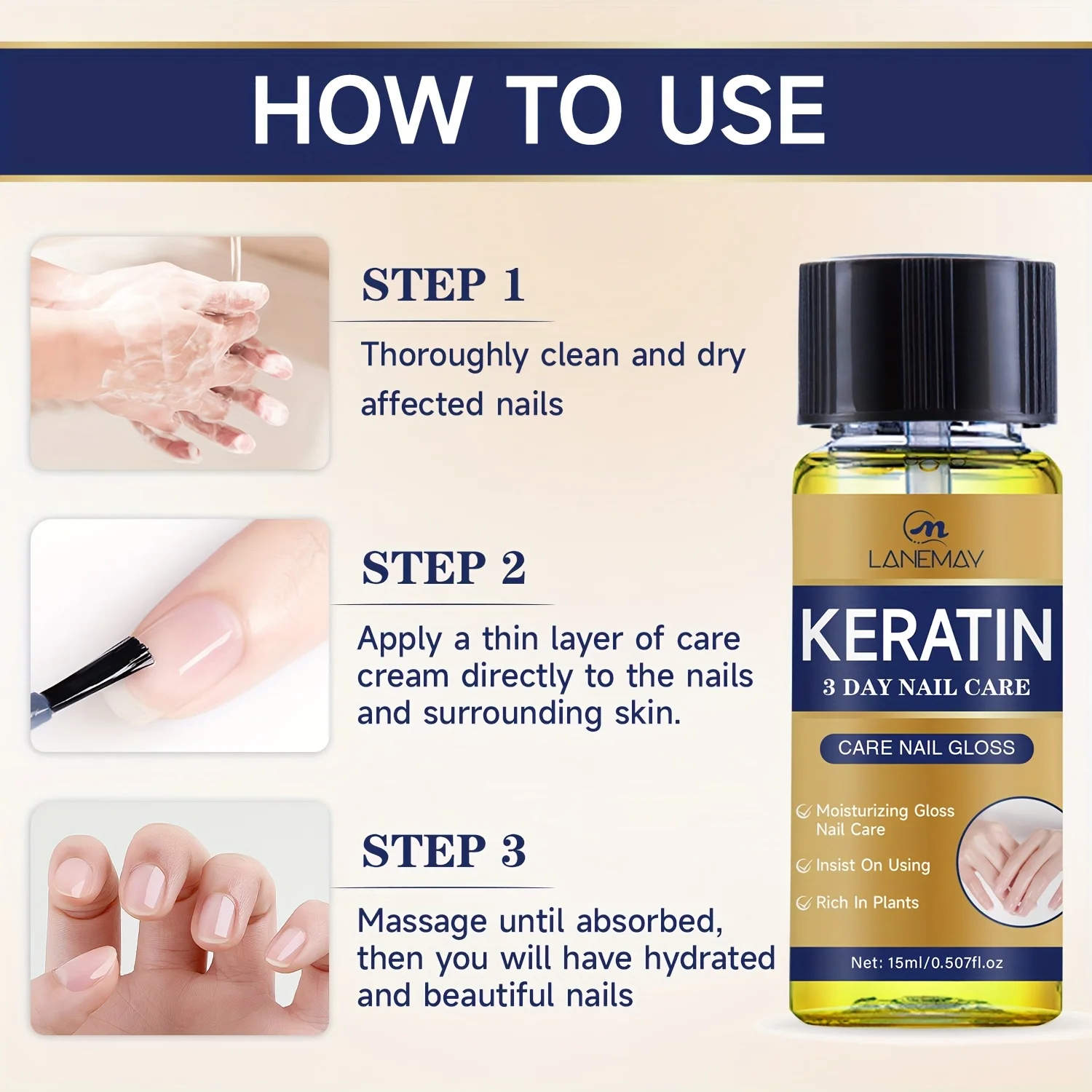 Keratin Nail Care Oil - Rich in Plants, Strengthens Damaged Nails, Softens and Moisturizes Nails and Cuticles, Prevents Cracking