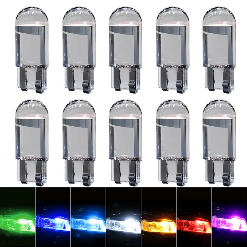 10X Newest T10 COB W5W Led Bulbs Glass Light  Auto Automobiles License Plate Lamp Dome Reading Trunk Lights 6000K White 12V 24V