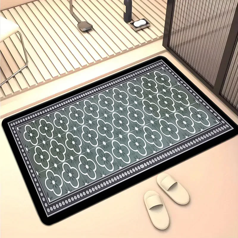Vintage Moroccan Quatrefoil Tile Flannel Bath Mat Mildew Resistant Floor Rug For Shower Entry Small Bathroom Renovation Gift