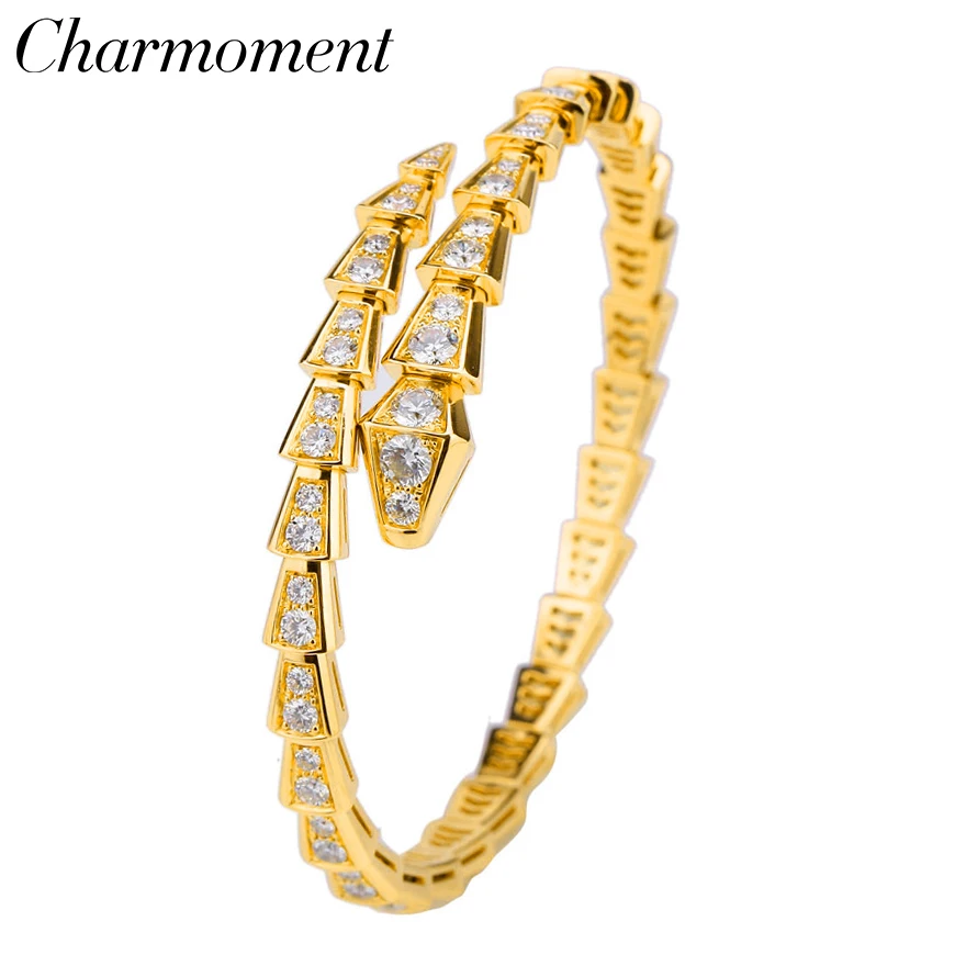 

CHARMOMENT Jewelry Zircon Snake Bracelets on Hand Gold Silver Plated Fashion Punk Bangle Unisex Jewellery Luxury Party Gift