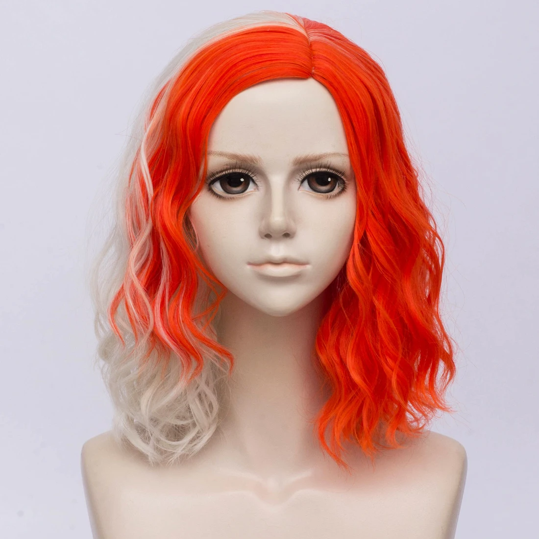 

MSIWIGS Women Short Synthetic Cosplay Wig Middle Part Line Ombre Red And White Party Wigs