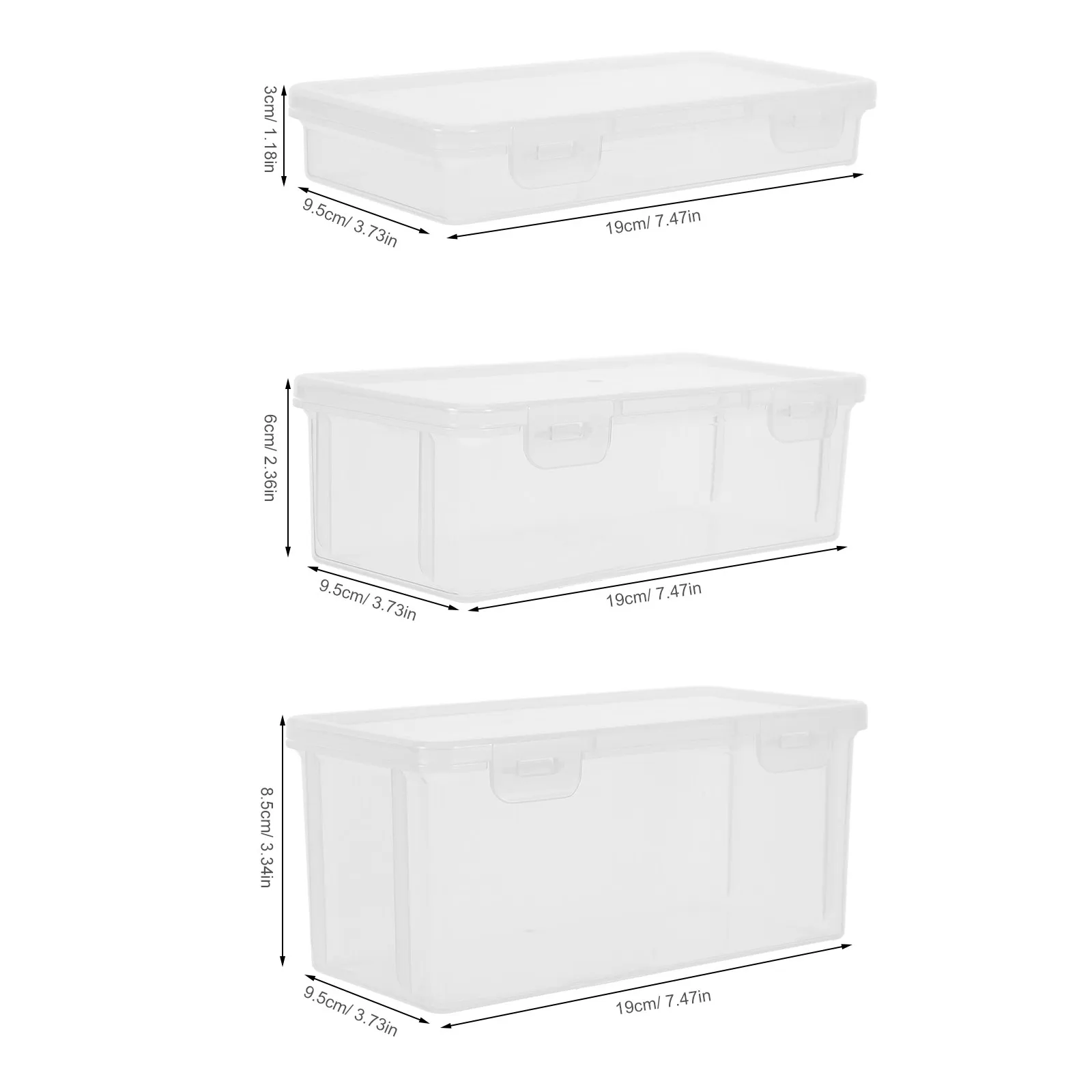 3Pcs Stackable Clear Plastic Storage Box Set Multifunctional Transparent Pencil Case for Kids Adults Craft School Office Colored